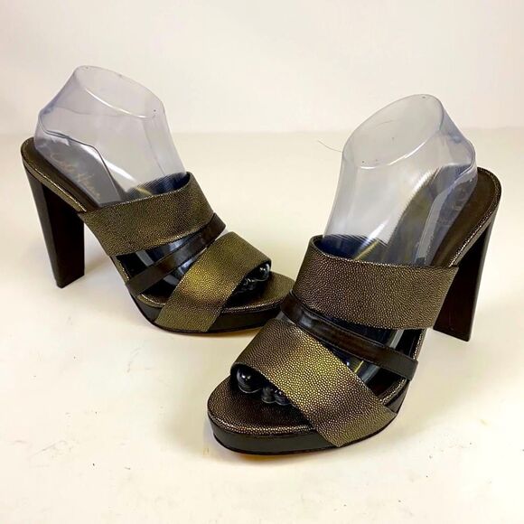 Cole Haan Leather Slide Sandal Heels size 9B A1 - Picture 1 of 11